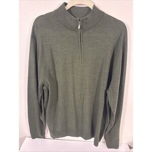 daniel cremieux sweater Merino Wool XL Green 1/4 Zip Front‎ Mock Collar M1